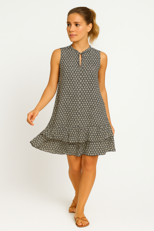 Mouwloze zomerjurk met ruchesprint