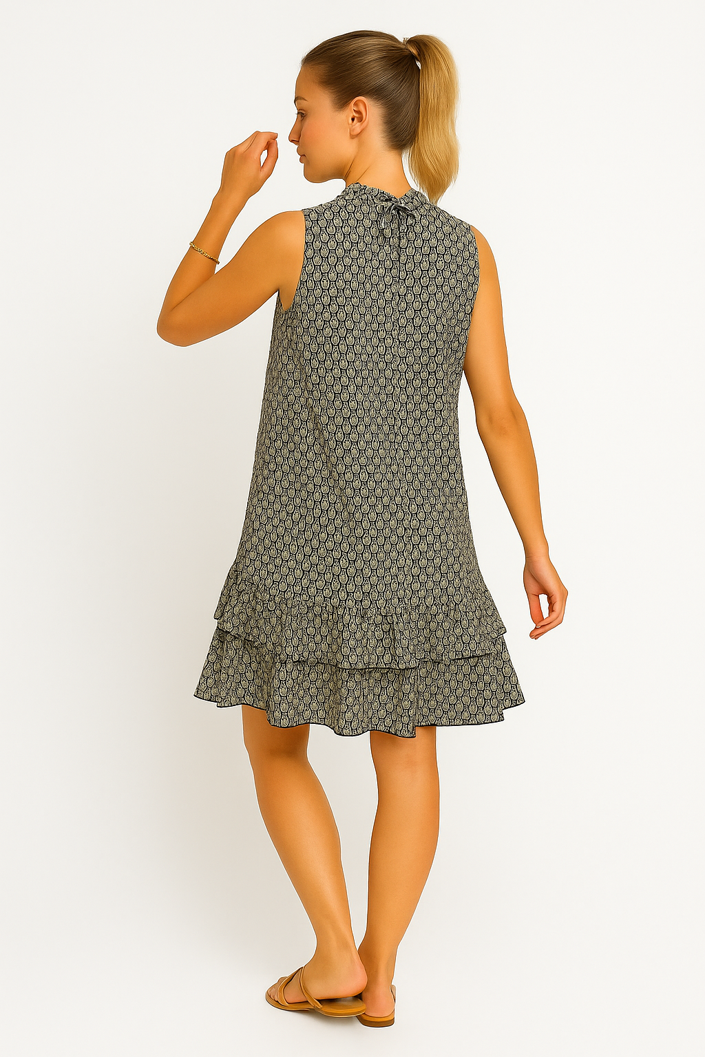 Mouwloze zomerjurk met ruchesprint