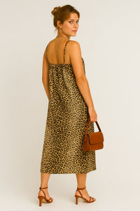 Leandra | Zwart-Bruin Leopard Midi Jurk
